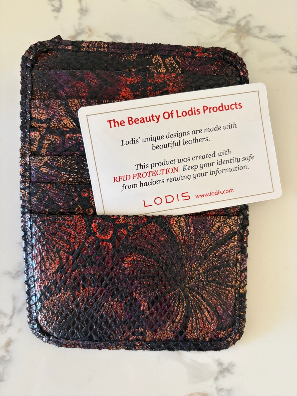 NEW LODIS METALLIC SNAKESKIN LEATHER CARD CASE MINI WALLET CLUTCH RFID - Picture 14 of 14